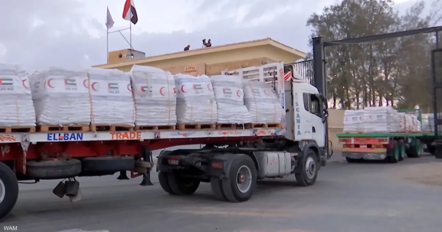محملة بأكثر من 2300 طن مساعدات إنسانية..دخول خمس قوافل إماراتية جديدة إلى غزة